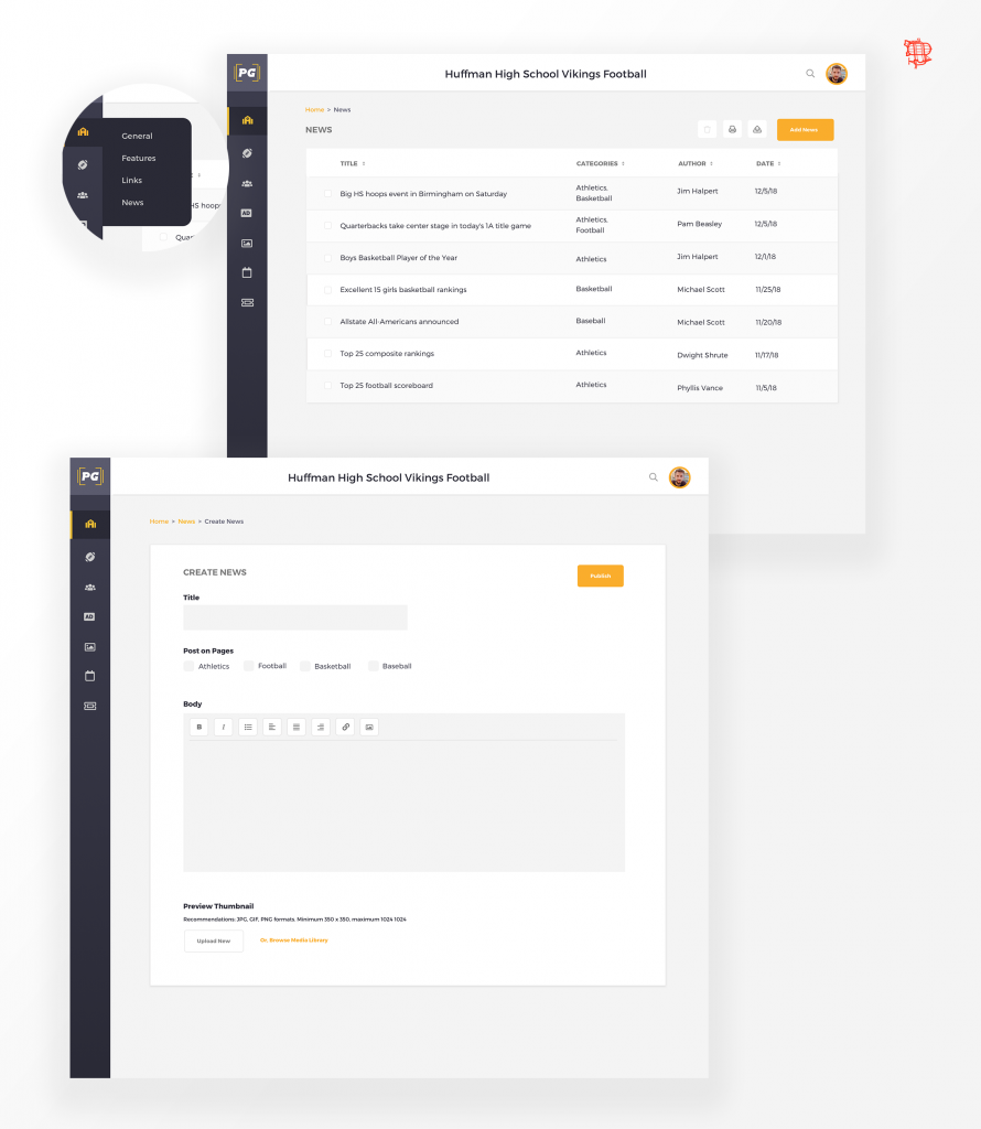 High-fidelity design mockup of admin screens for Pure Game - created by Airship during our scoping and design service called Mapping.
